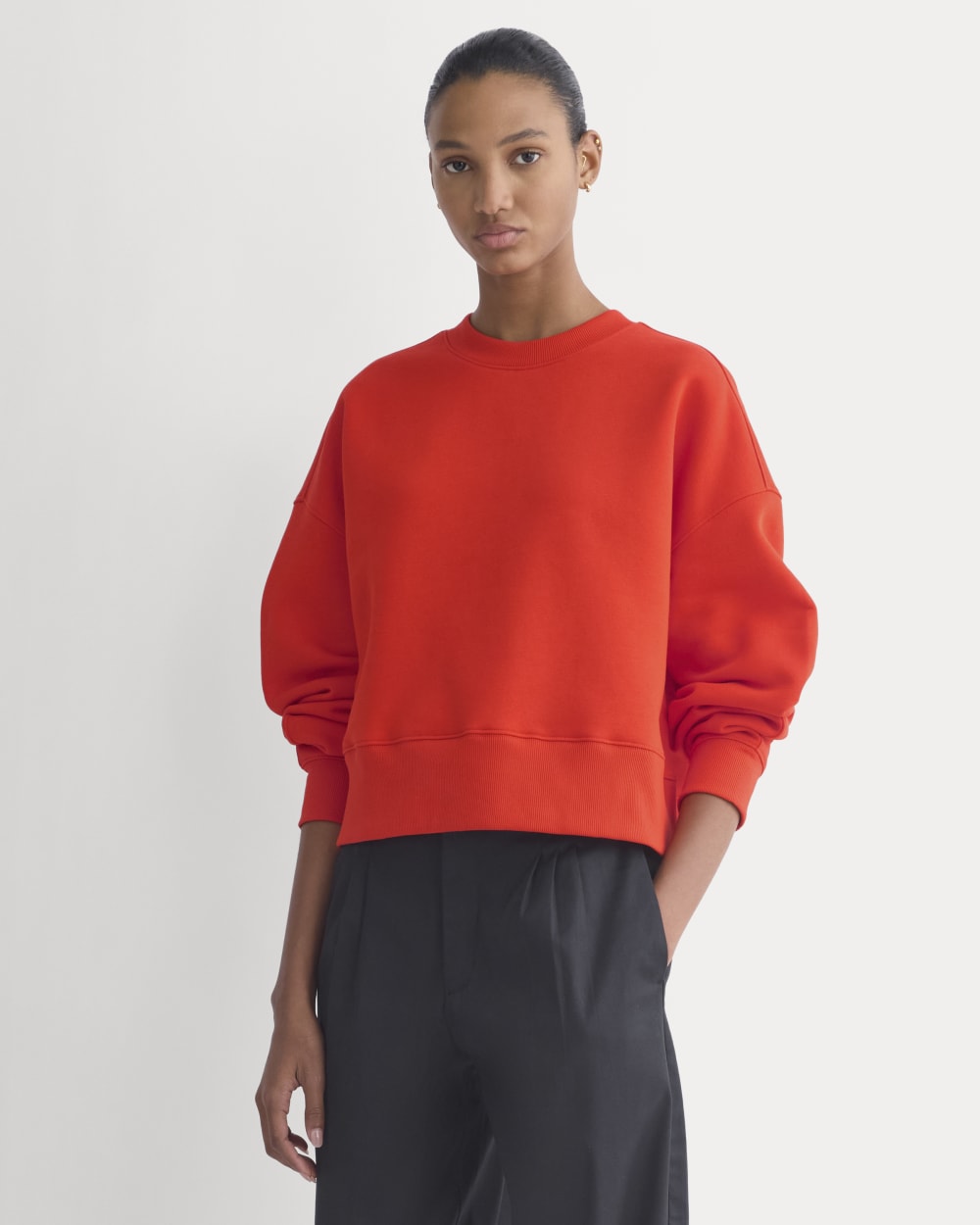 Luxe Fleece Sweatshirt in Fiery Red — detail view