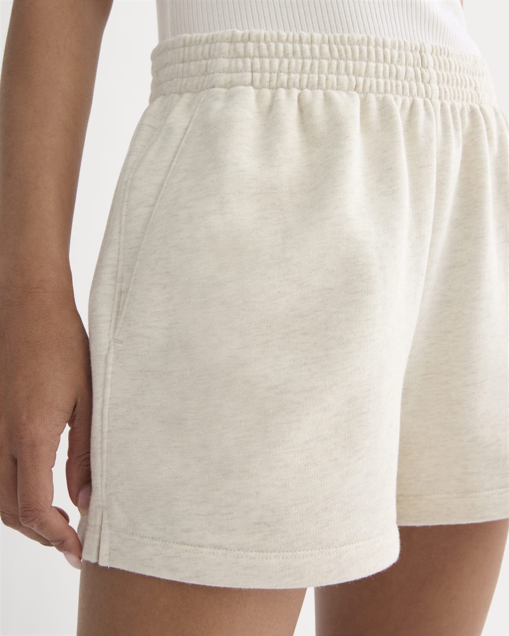 The Off Duty French Terry Short in Heathered Oat — detail view