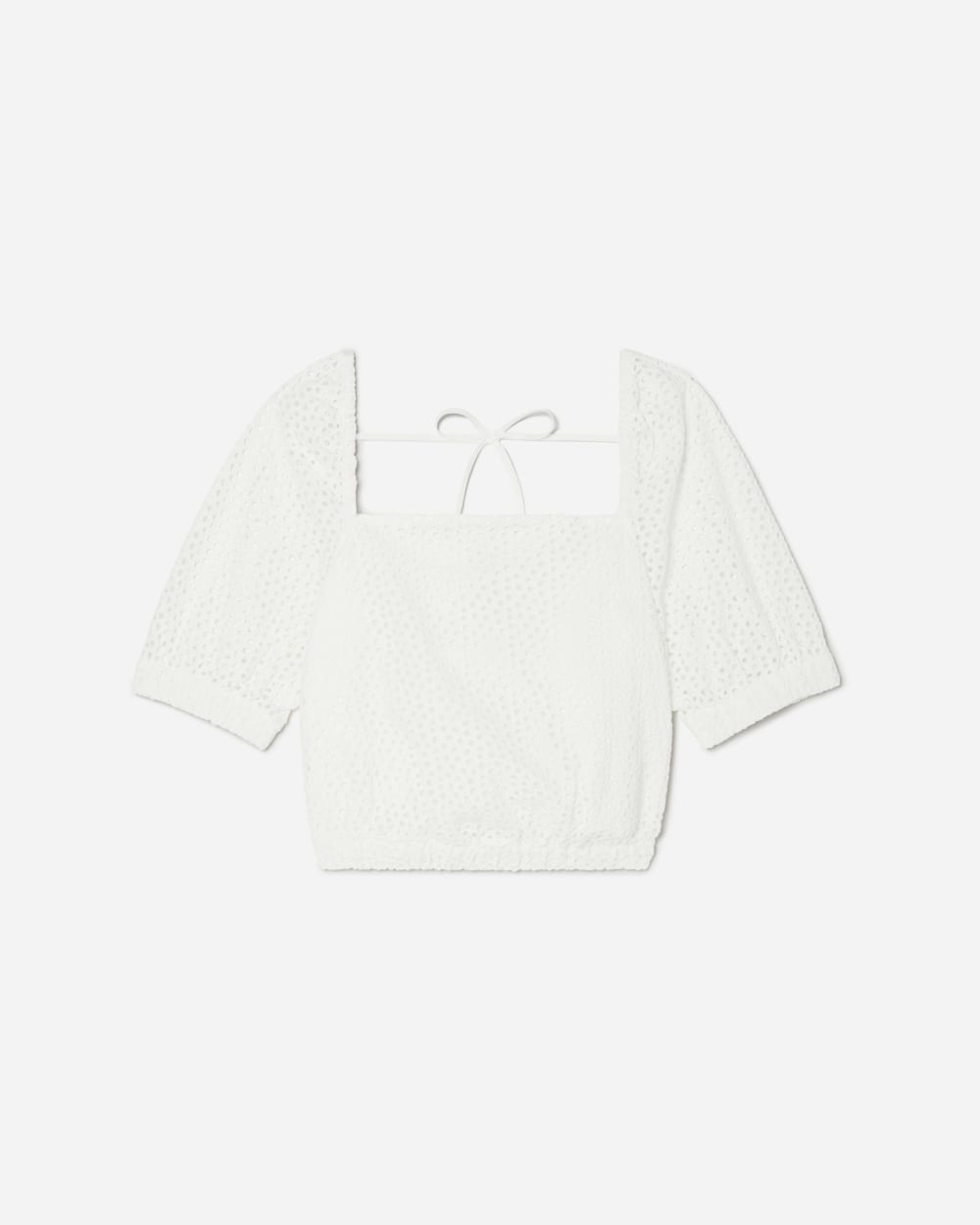 The Eyelet Puff Sleeve Top in White — detail view