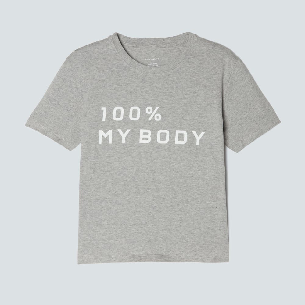 The 100% My Body Box-Cut Tee in Heathered Grey — front view