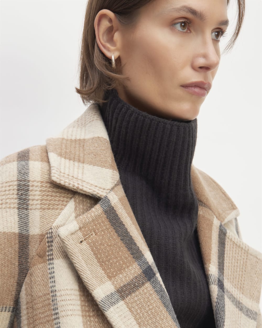 The Italian ReWool® Long Peacoat in Heathered Charcoal / Cornstalk / Toasted Coconut / Biscotti — alternate view