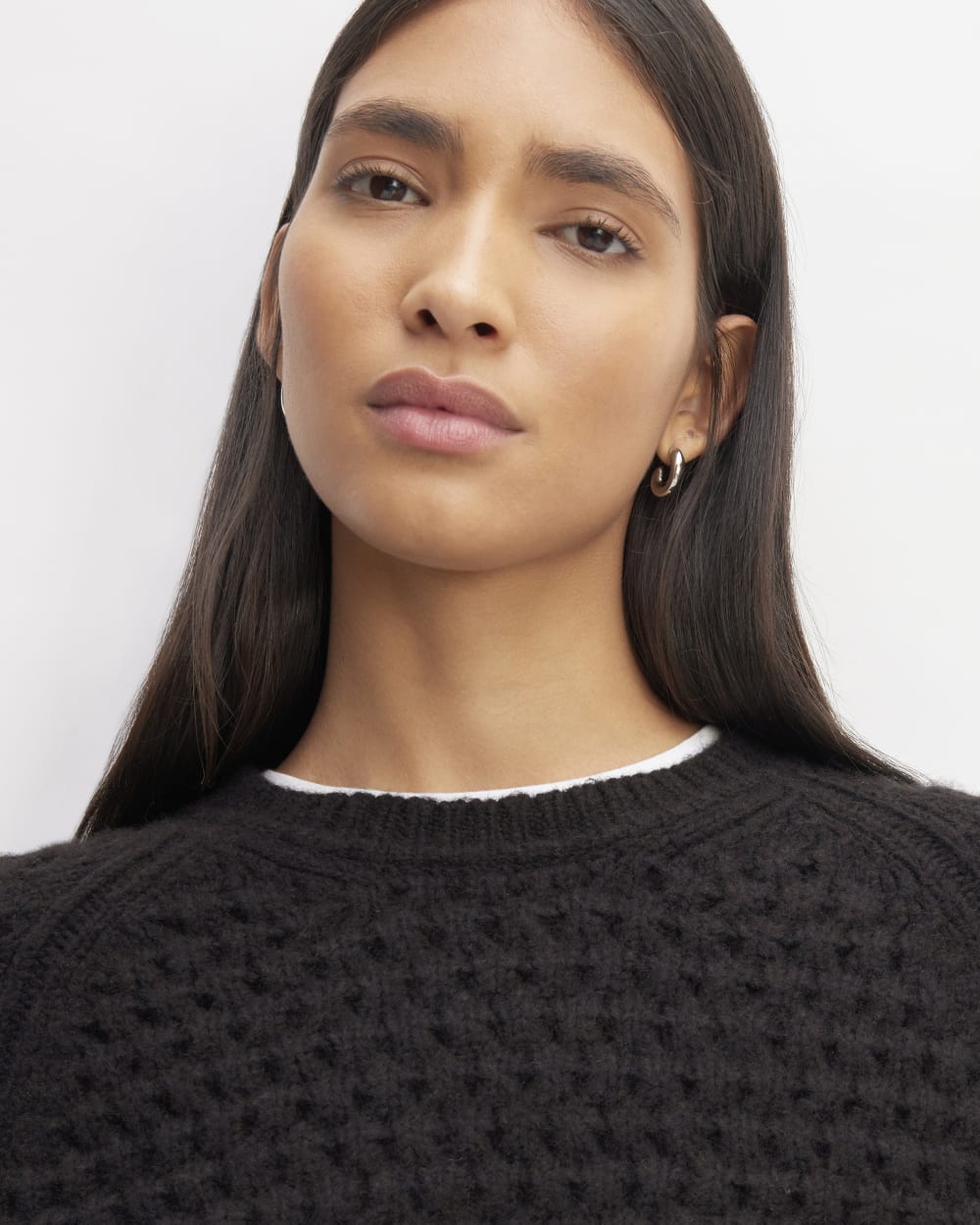 The Cloud Oversized Textured Crew in Black — detail view