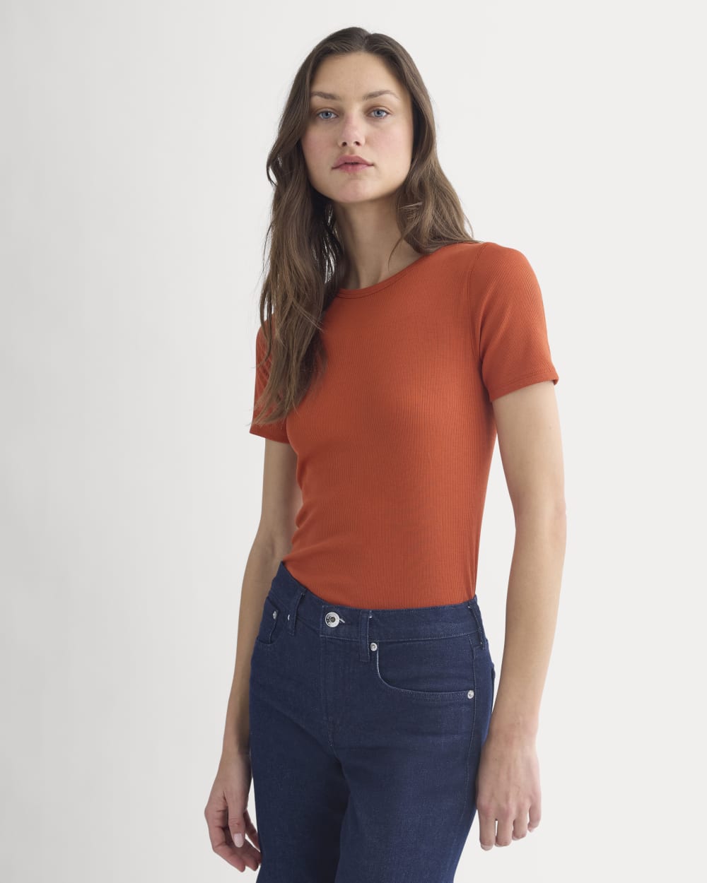 The Luxe Rib Crew in Rust — front view