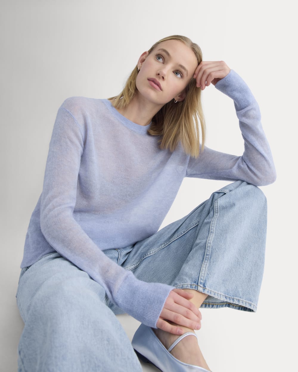 The Air Alpaca™ Relaxed Crew Top in Soft Blue — front view