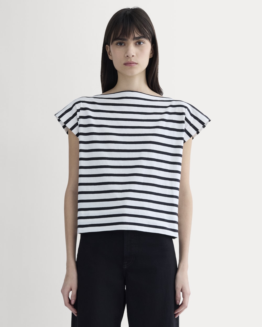 The Oversized Muscle Tee in Bone / Black — front view