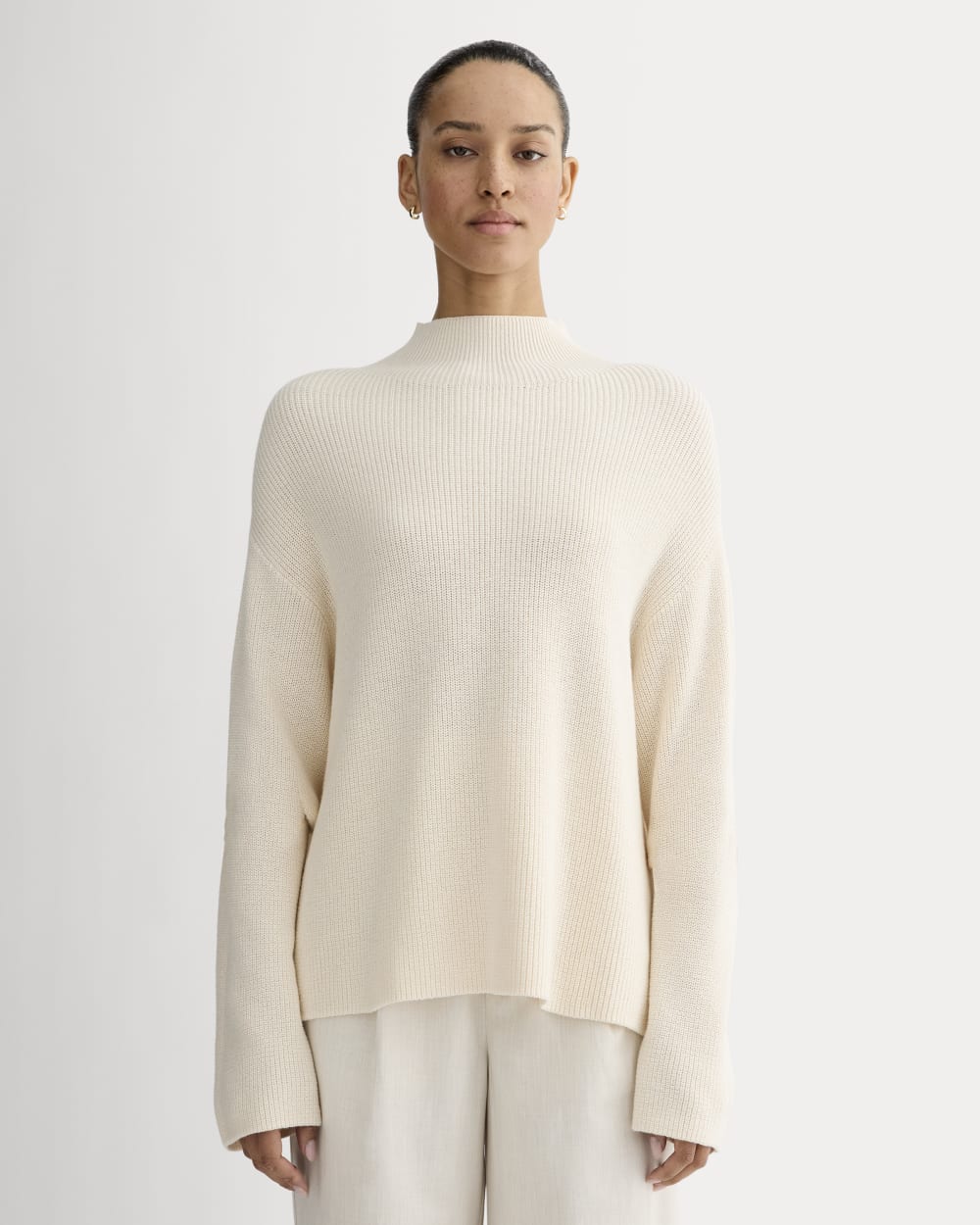 The Slouchy Funnel Neck in Everyday Cotton in Canvas — front view