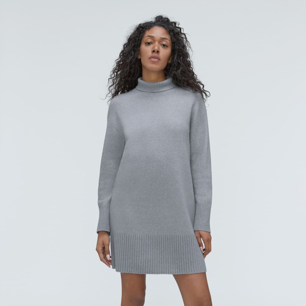 The Cozy Stretch Turtleneck Dress in Smoke — front view