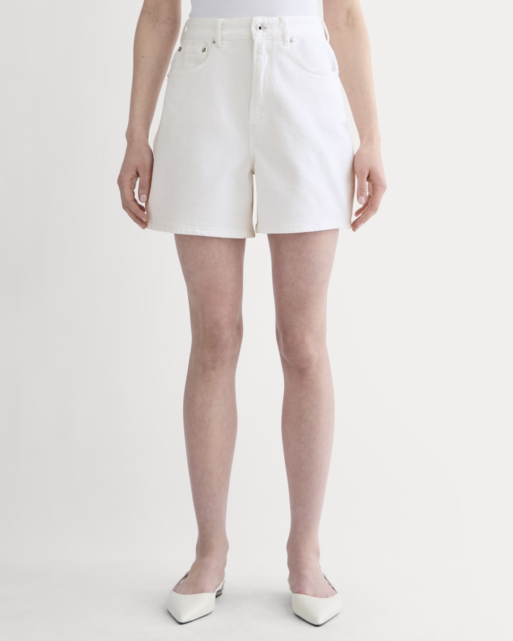The A-Line Denim Short in White — detail view