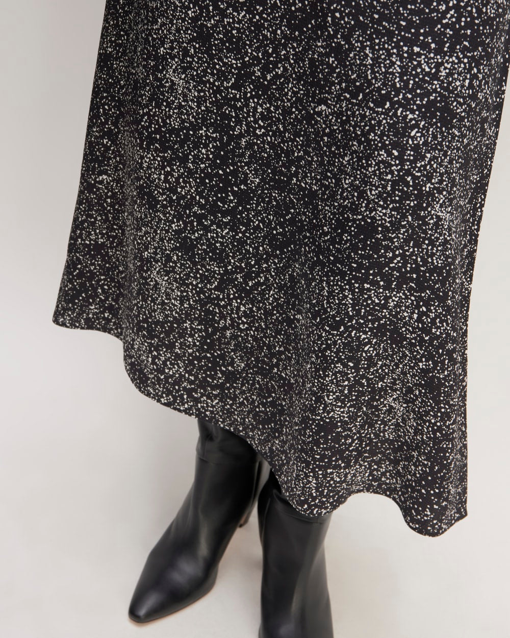 The Hammered Satin Slip Skirt in Black Moonsplatter — detail view