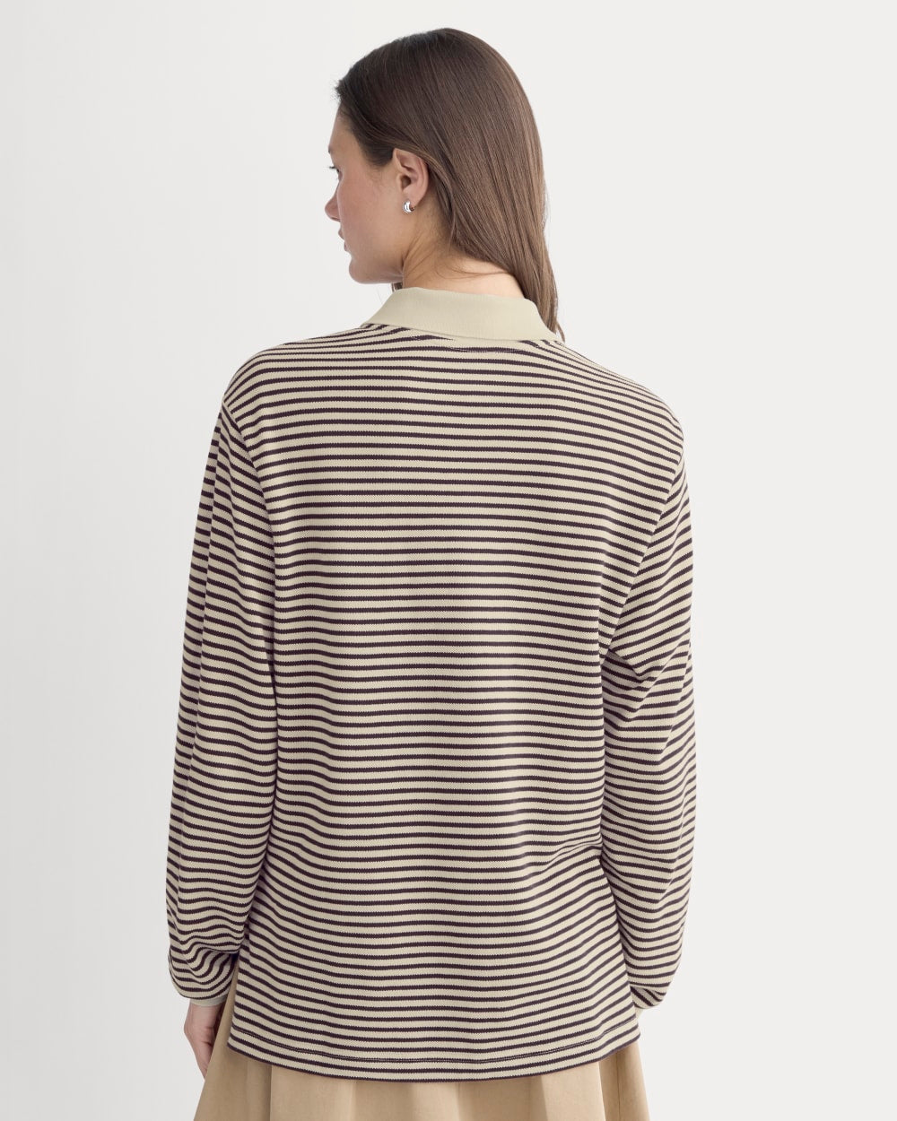 Oversized Pique Polo in Dusty Beige/Deep Plum Stripe — detail view