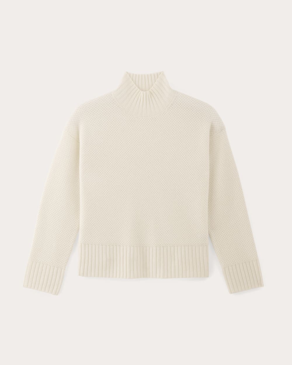 The Honeycomb Funnel Neck in Wool Cashmere in Bone — alternate view