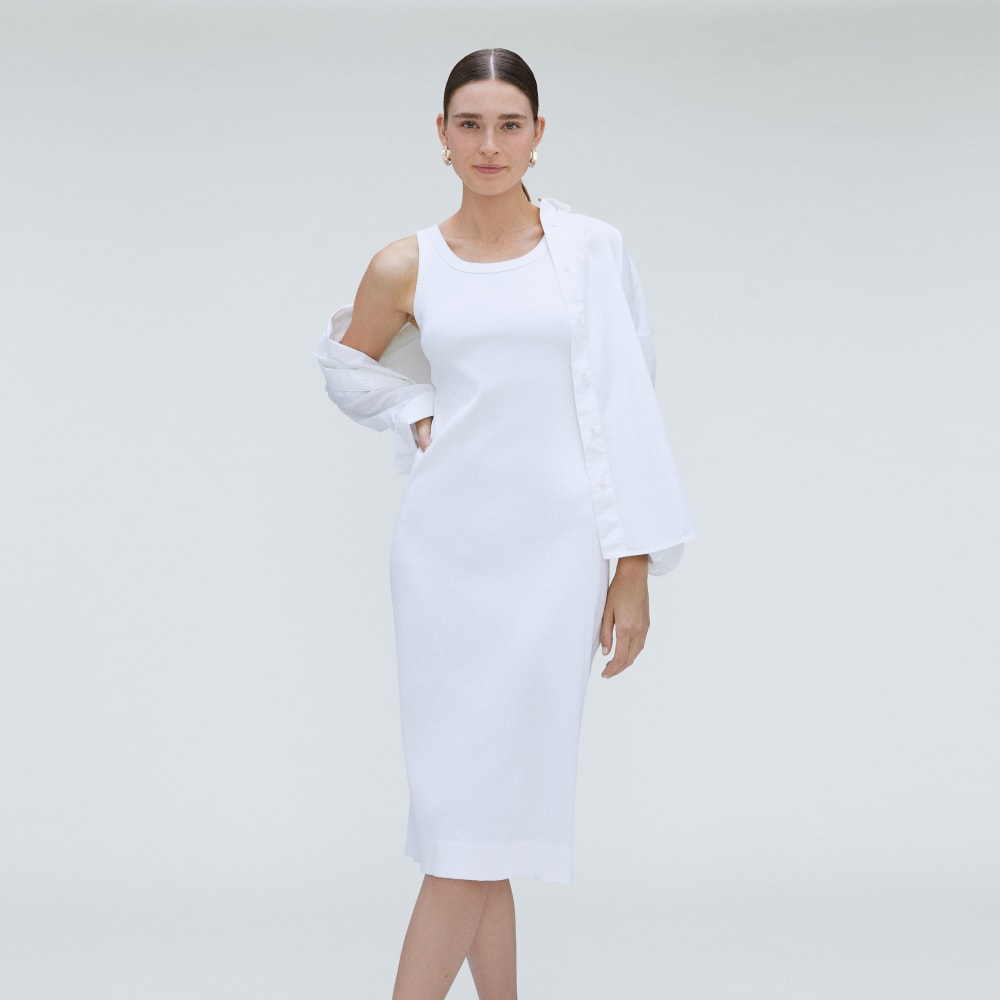 The ’90s Rib Dress in White — front view