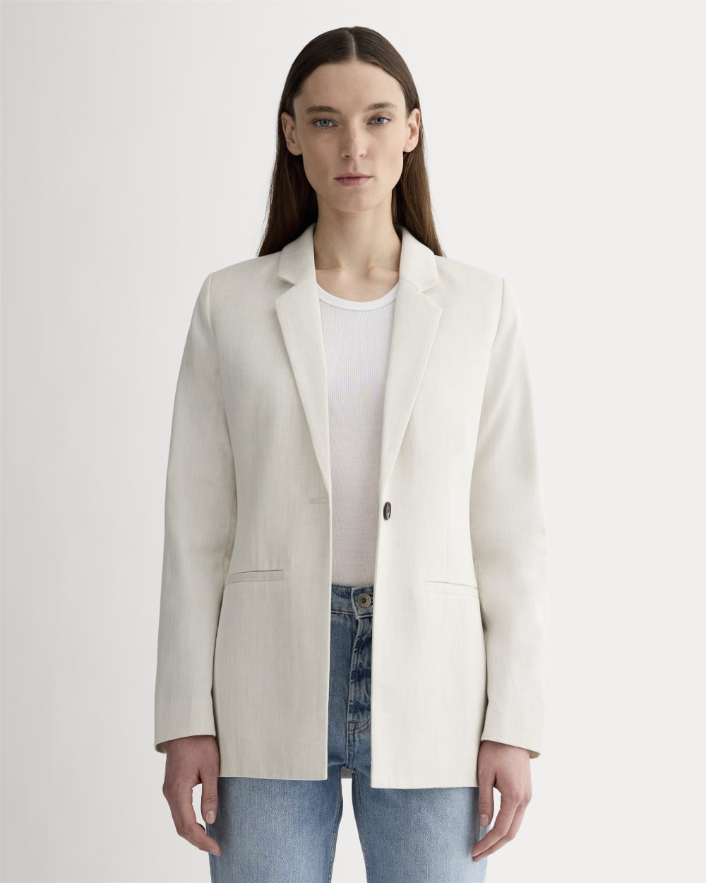 The Relaxed Blazer in Buttersmooth in Heathered Oat — front view