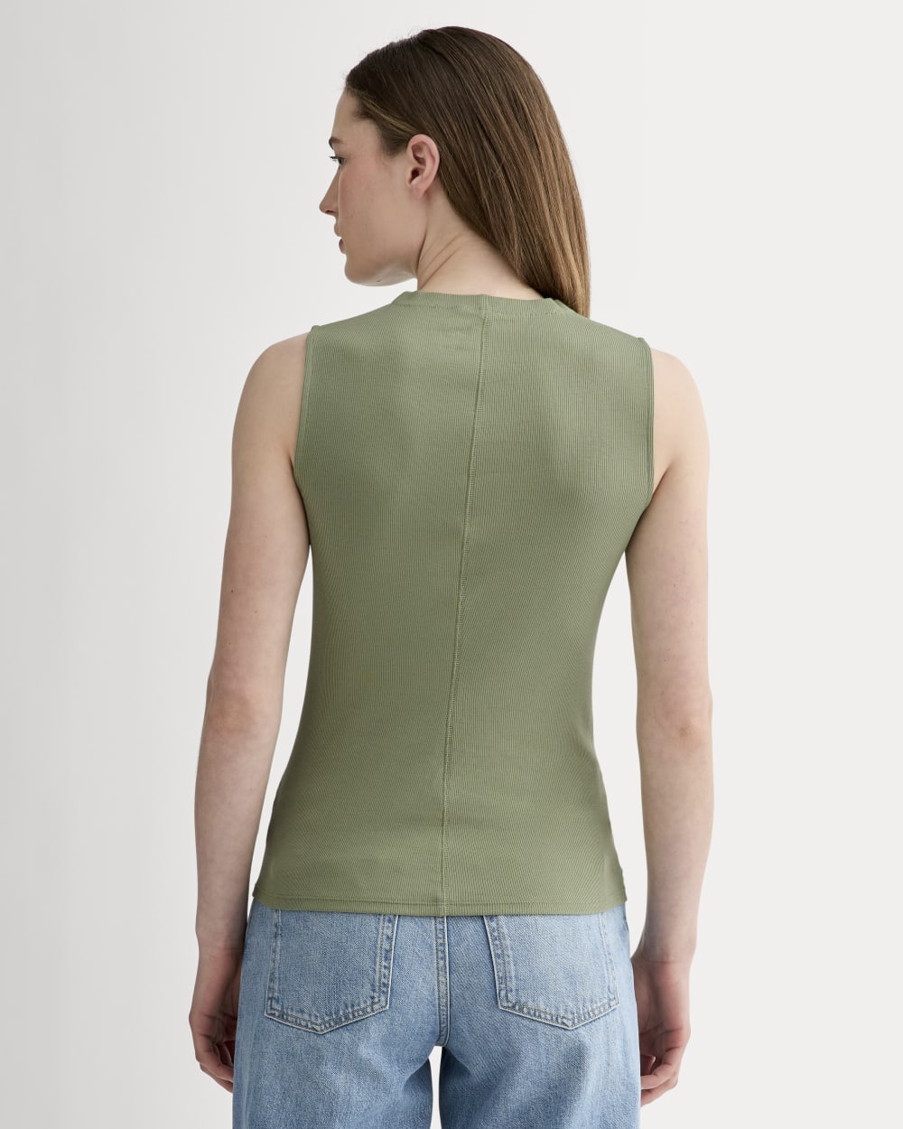 The Luxe Rib Funnel-Neck Tank in Sagebrush — detail view