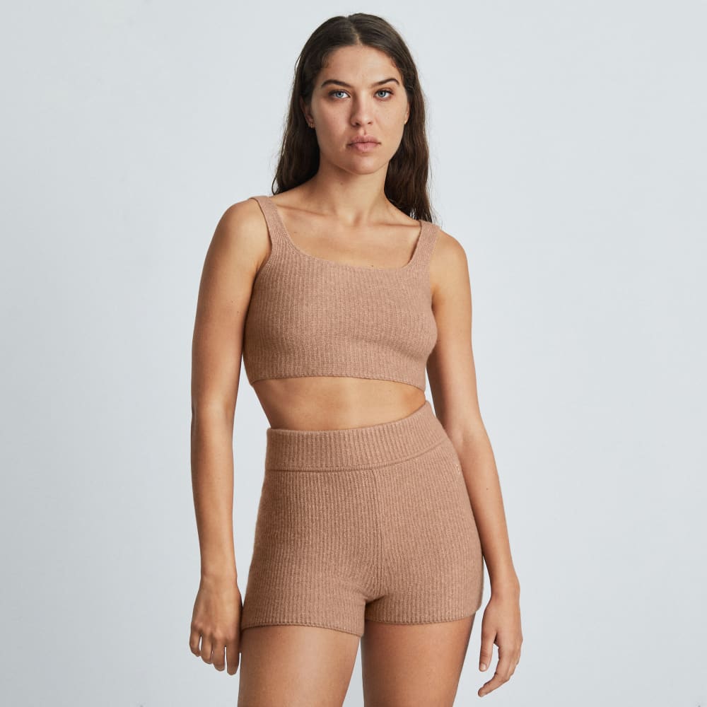 The Cozy-Stretch Tank in Camel — front view