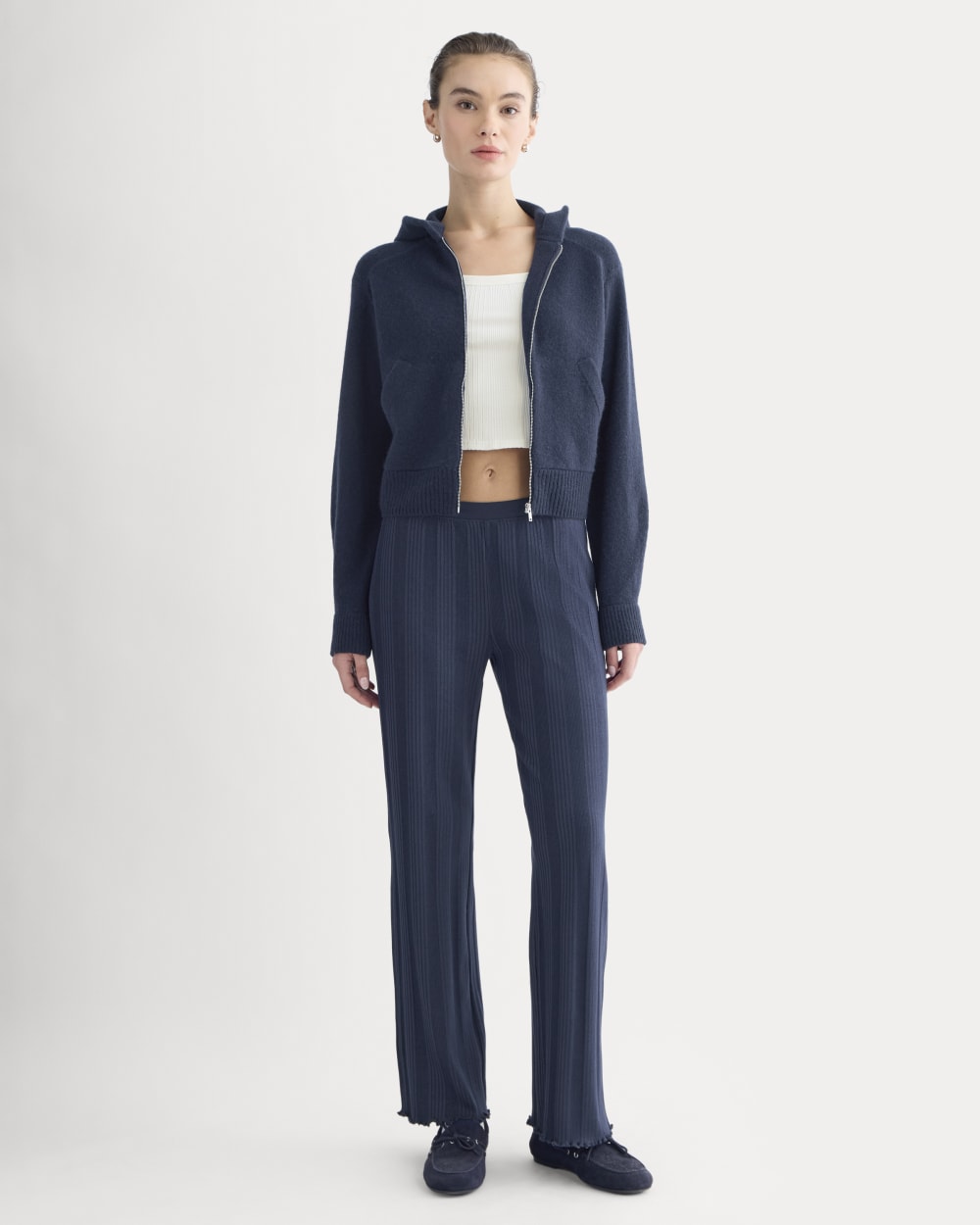Lounge Rib Pant in Navy — front view