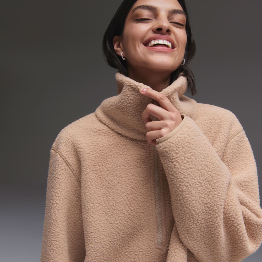 The ReNew Fleece Half-Zip in Tan — front view
