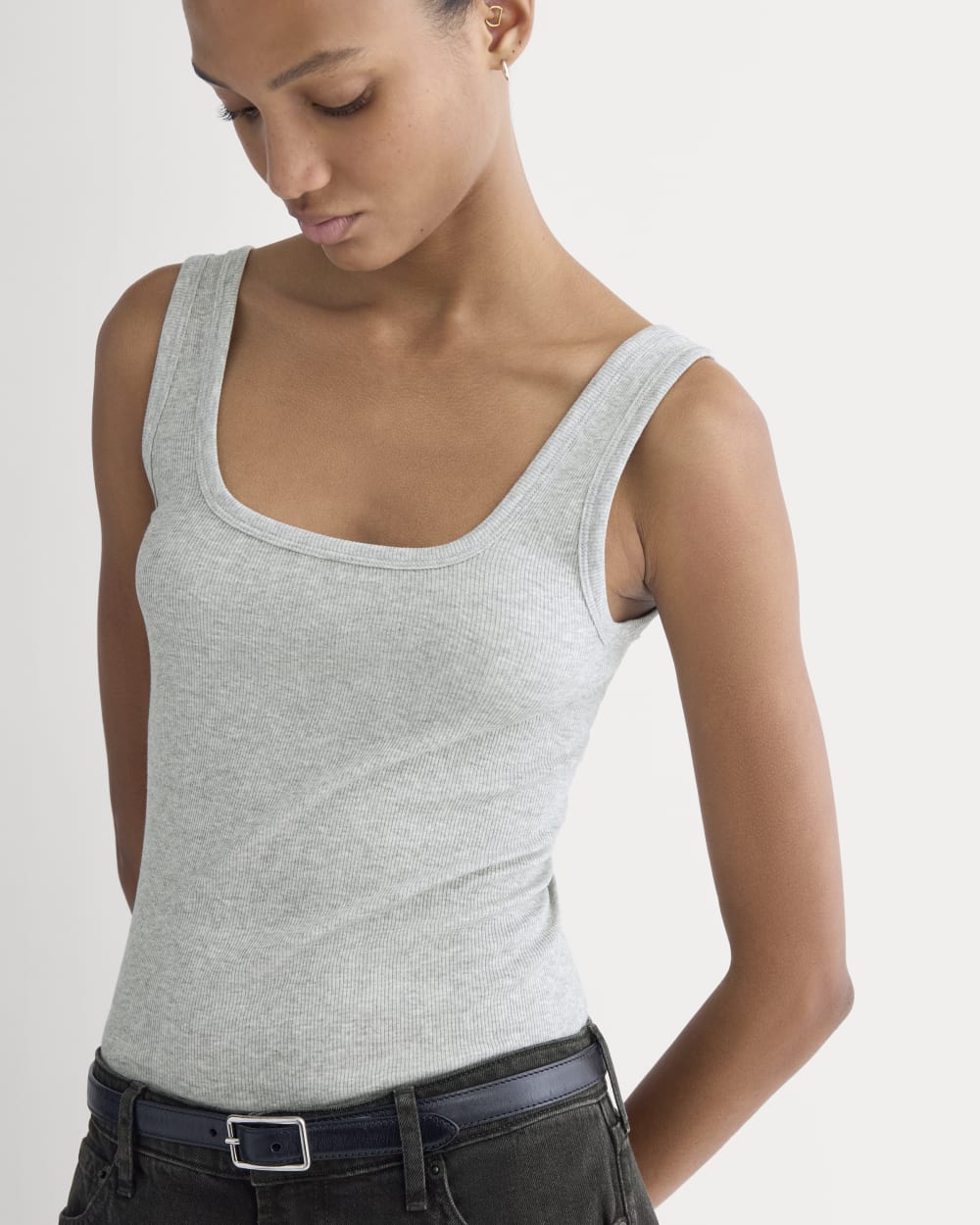 The Luxe Rib Square-Neck Tank in Classic Heather Grey — detail view