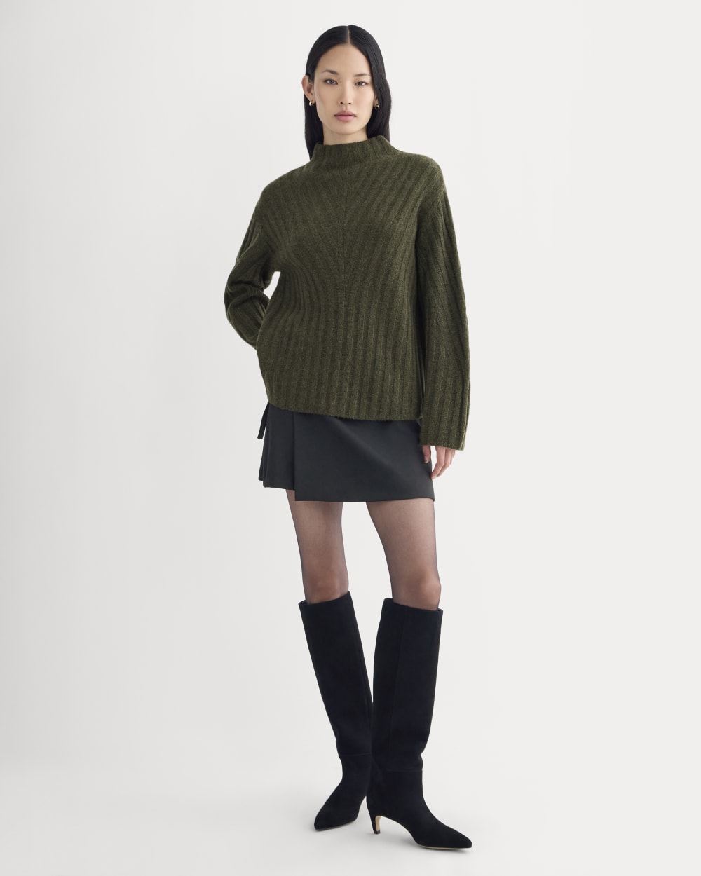 Funnel-Neck Sweater in Wool Cashmere in Heather Beech — detail view