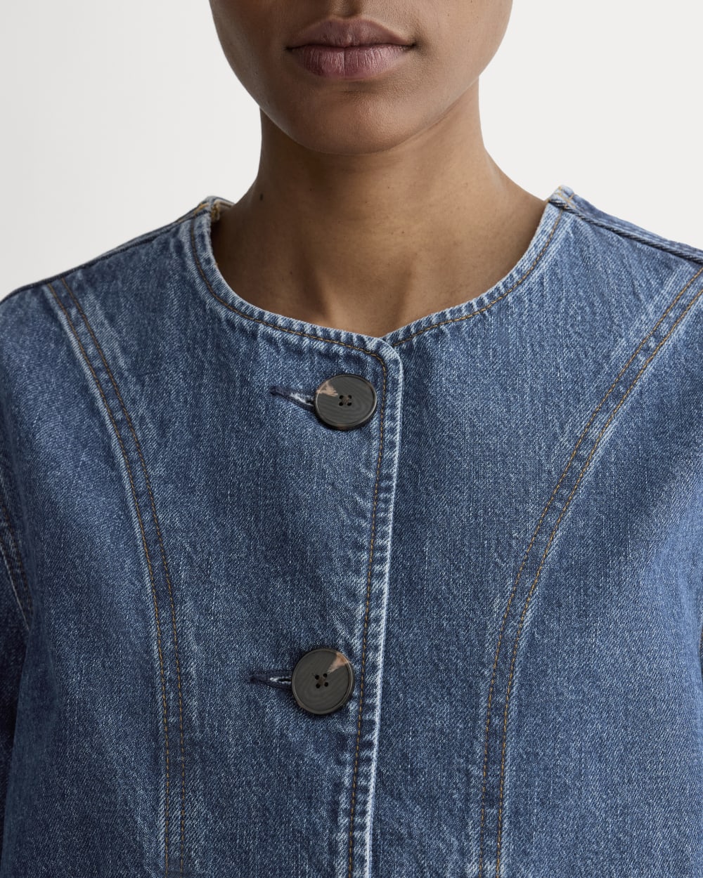 The Denim Barrel Jacket in Deep Atlantic — detail view