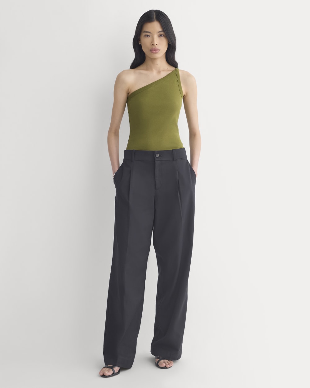 RetroSoft Cotton One-Shoulder Tank in Mayfly — detail view