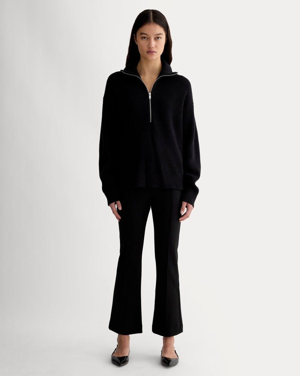 The Half-Zip in Everyday Cotton in Black — detail view