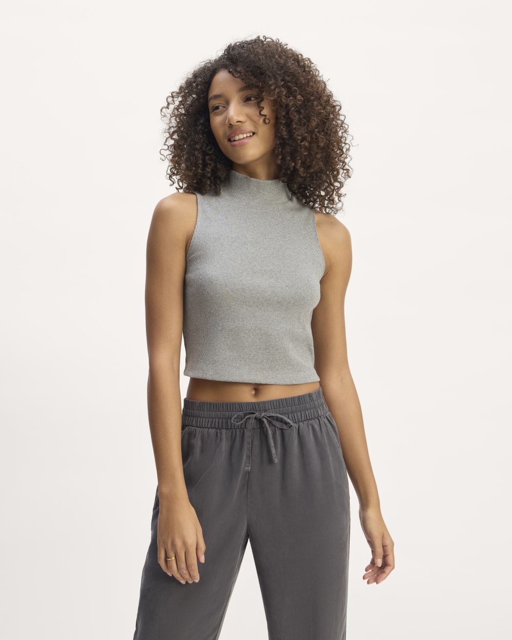 The Ribbed Mockneck Tank in Mid Heather Grey — front view