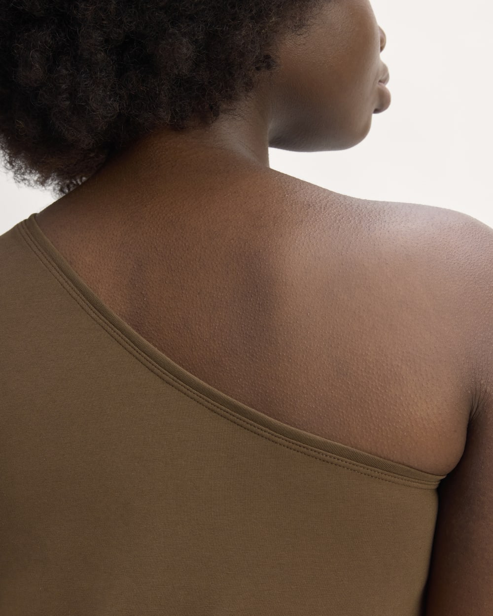 The Form One-Shoulder Tank in Cocoa — detail view