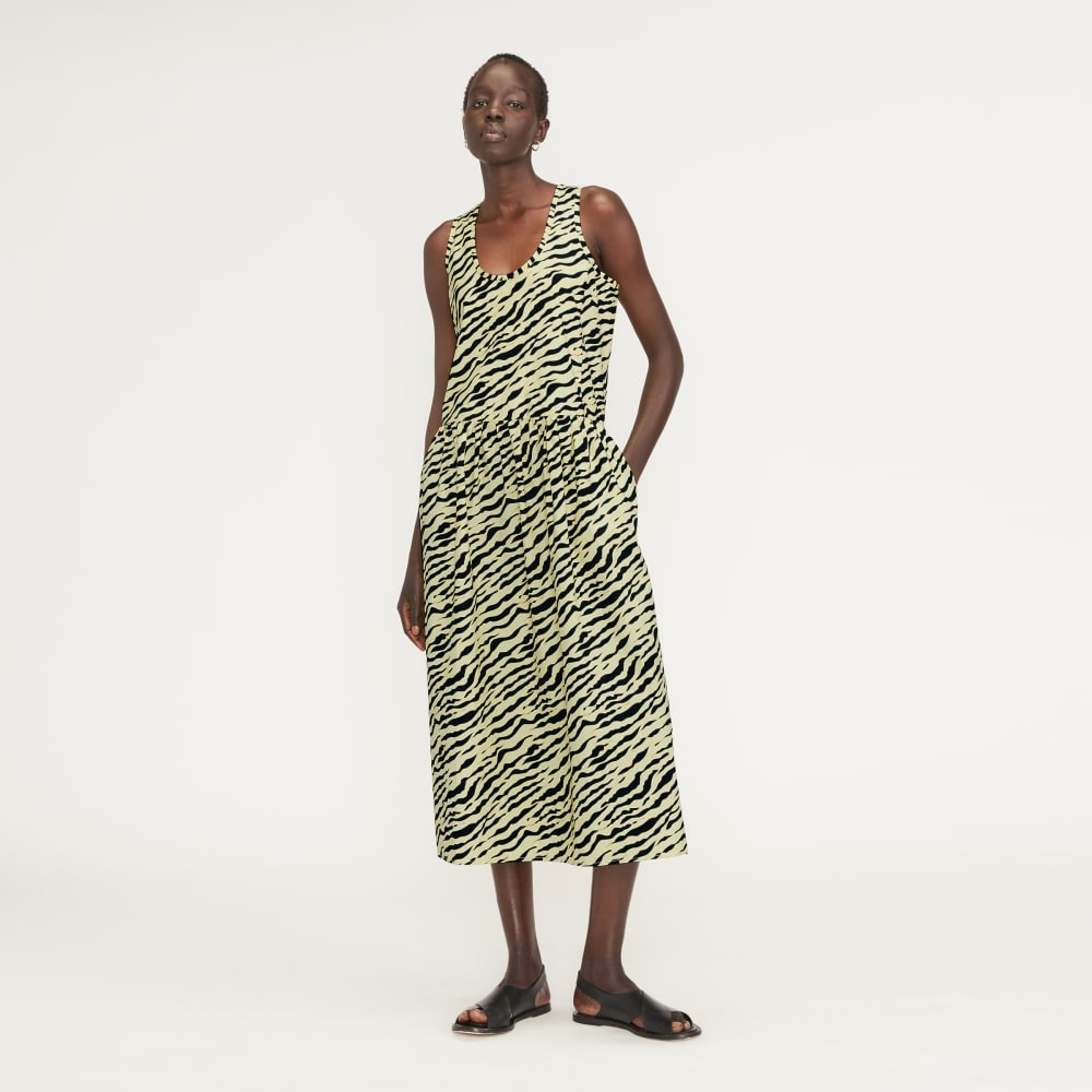 The Poplin Summer Dress in Pale Yellow Tiger Stripe — front view