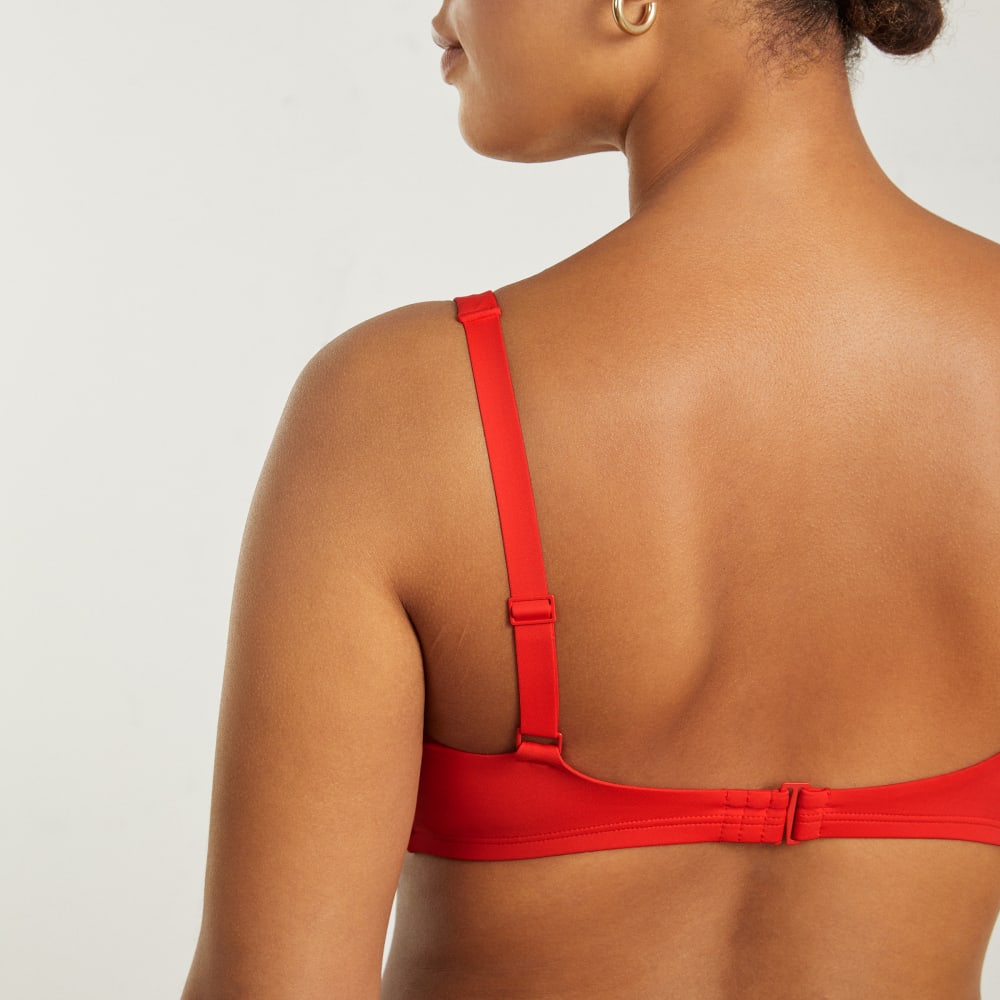 The Square-Neck Bikini Top in Bright Red — detail view