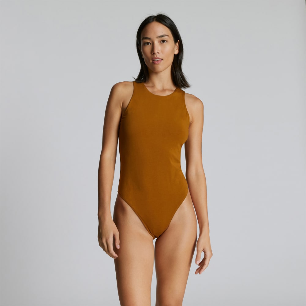 The Cutaway Tank Bodysuit in Tapenade — front view