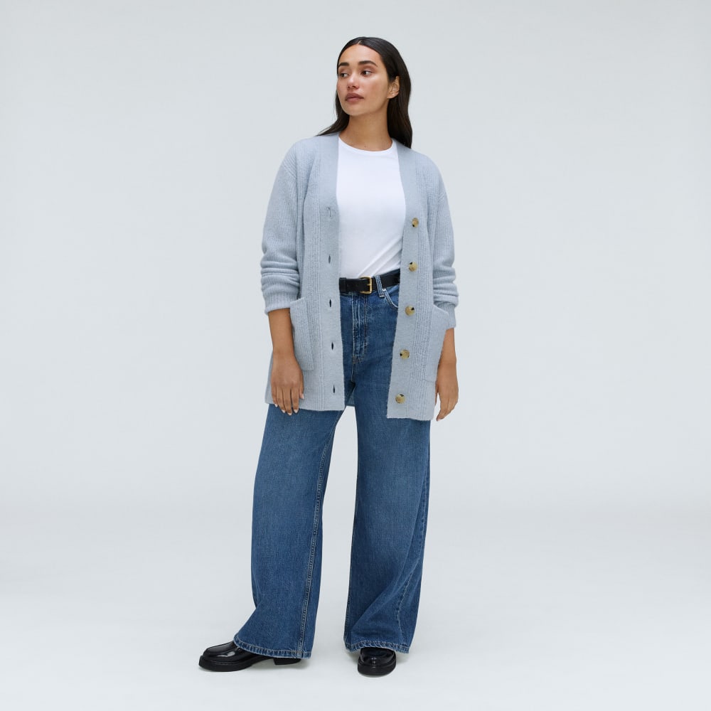 The Oversized Alpaca Pocket Cardigan in Mist — detail view