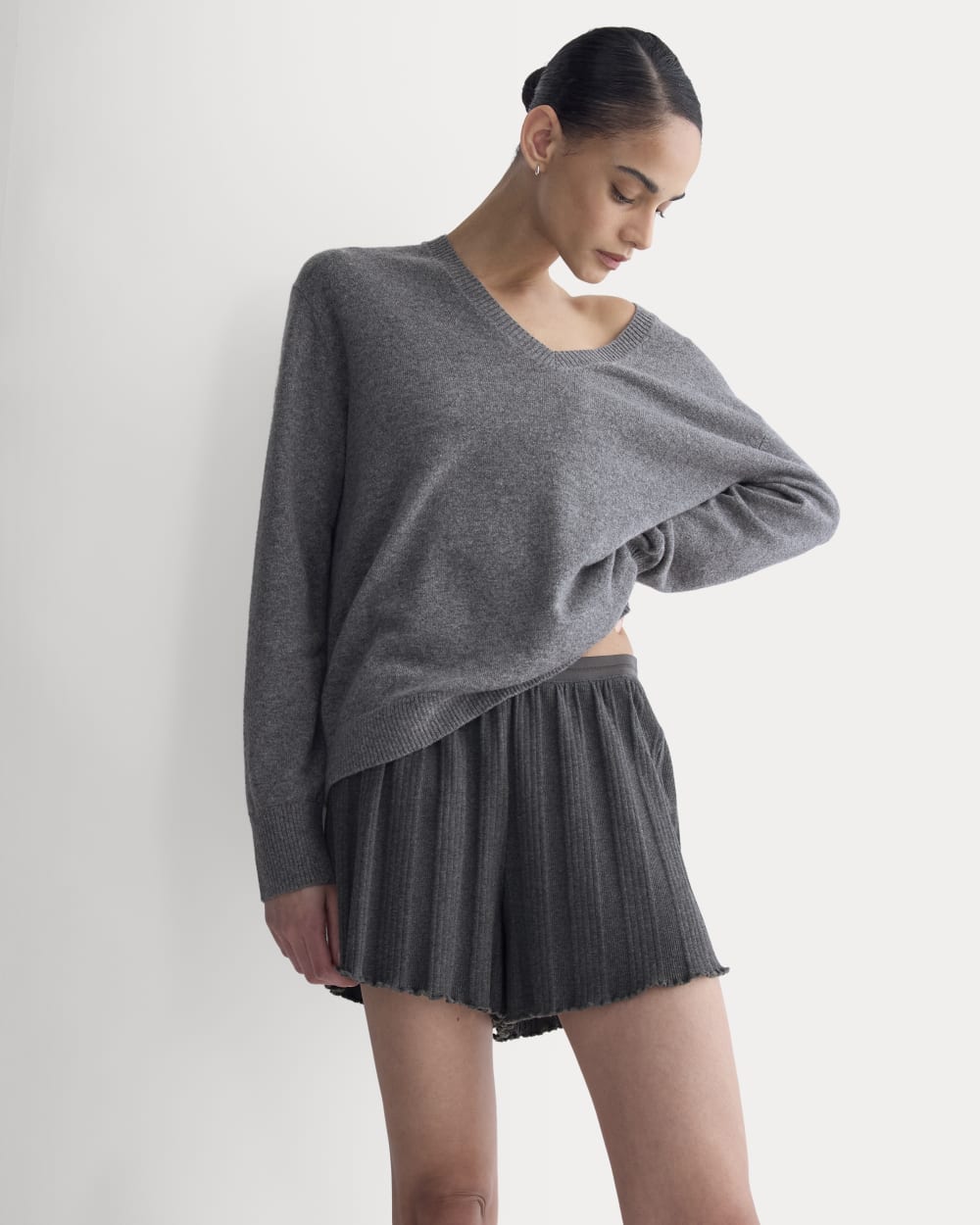 Lounge Rib Short in Heathered Soot — detail view