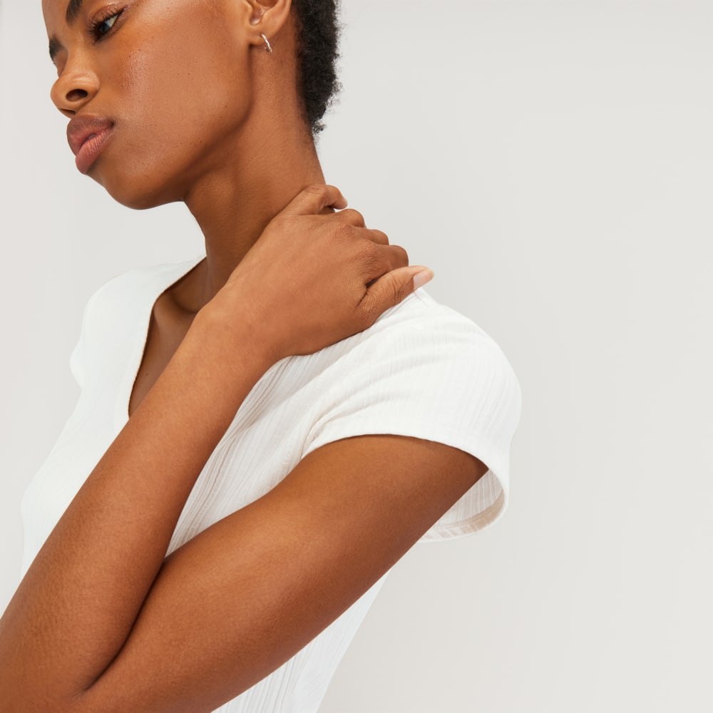 The Rib Soft Knit Scoop-Neck Tee in Bone — detail view