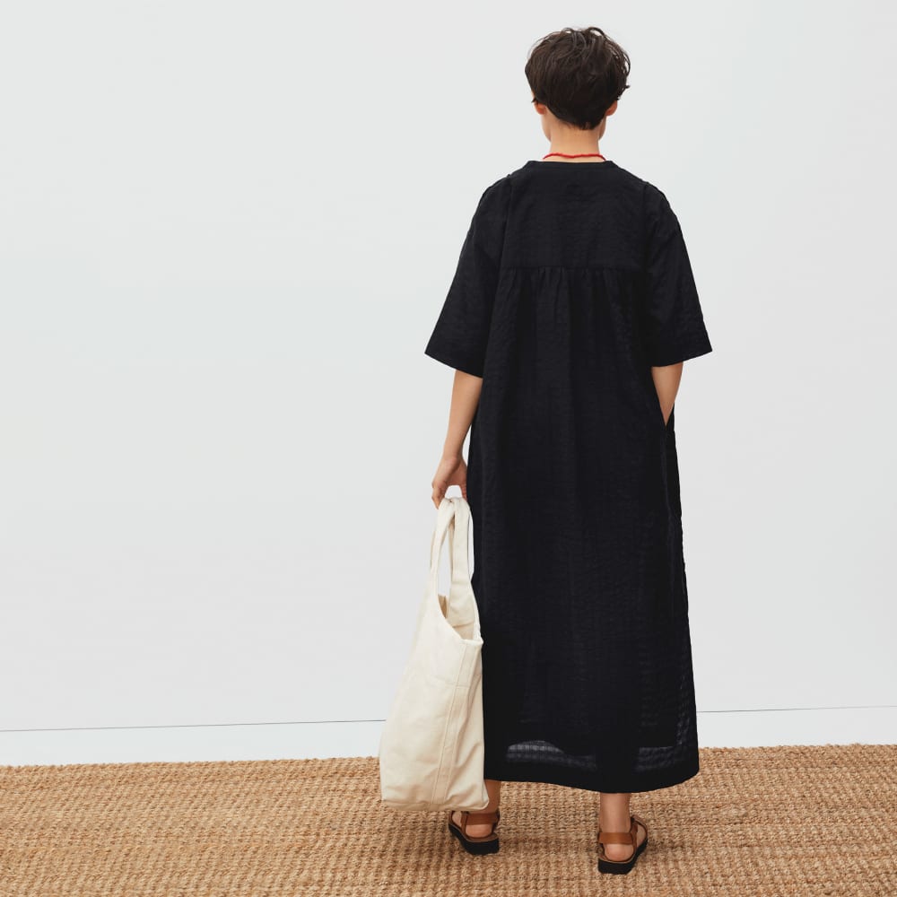 The Caftan Dress in Black Check — detail view
