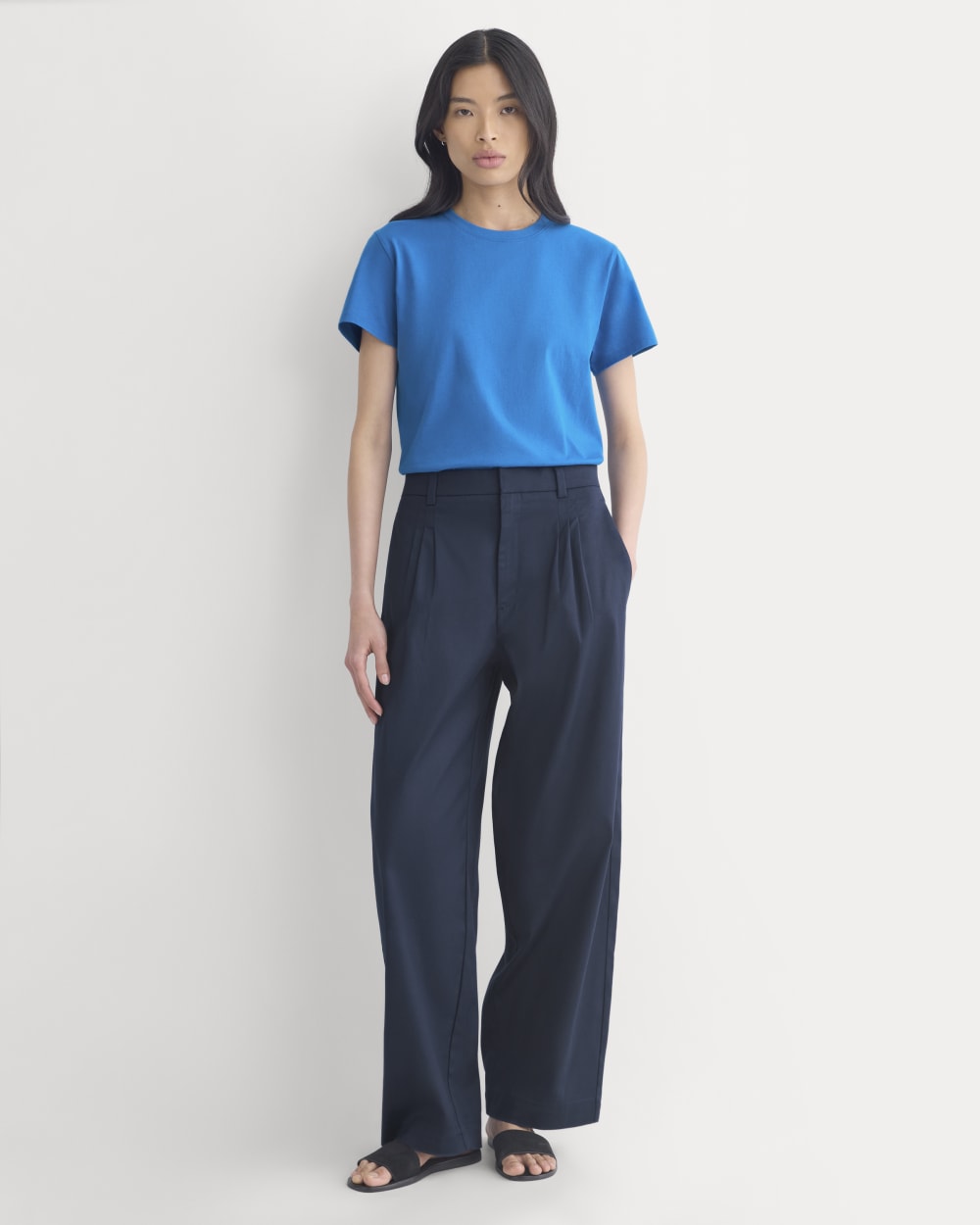 The Box-Cut Tee in Essential Cotton in Imperial Blue — detail view