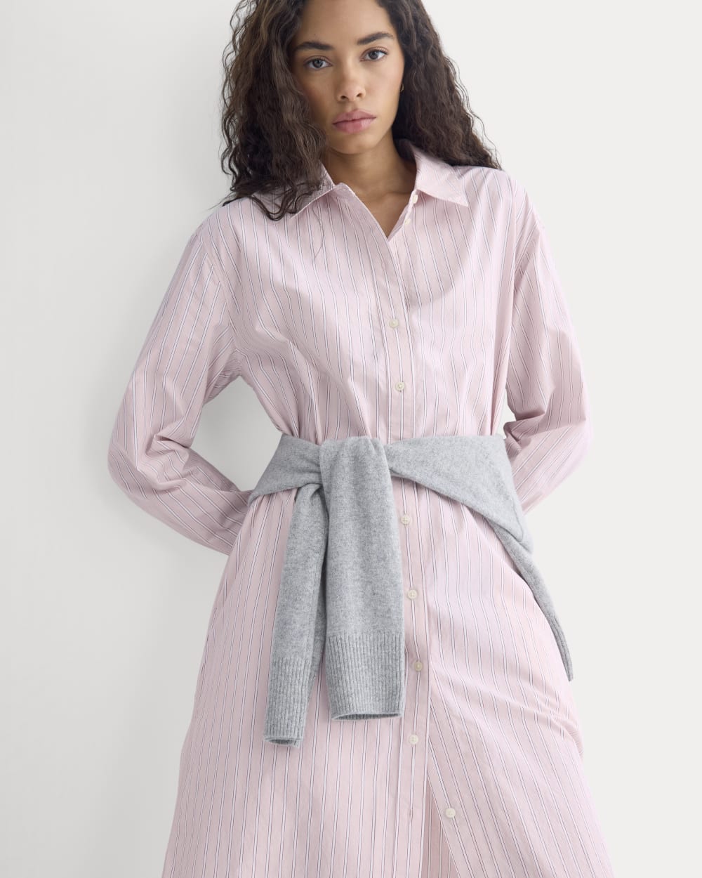 Midi Shirtdress in Ultrasoft Cotton in Burnished Lilac/Gardenia — detail view