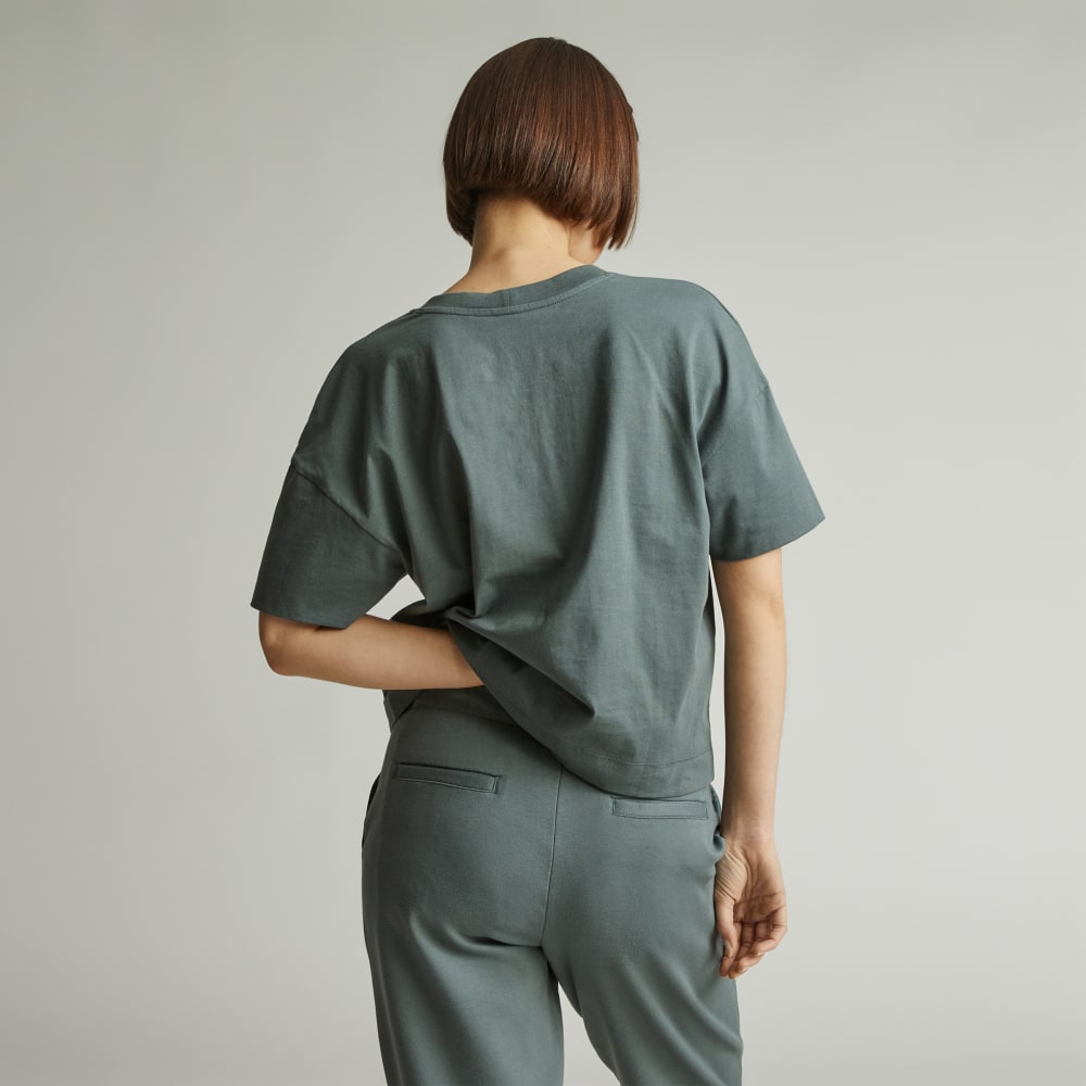 The Organic Cotton Slouchy V-Neck in Green Balsam — detail view