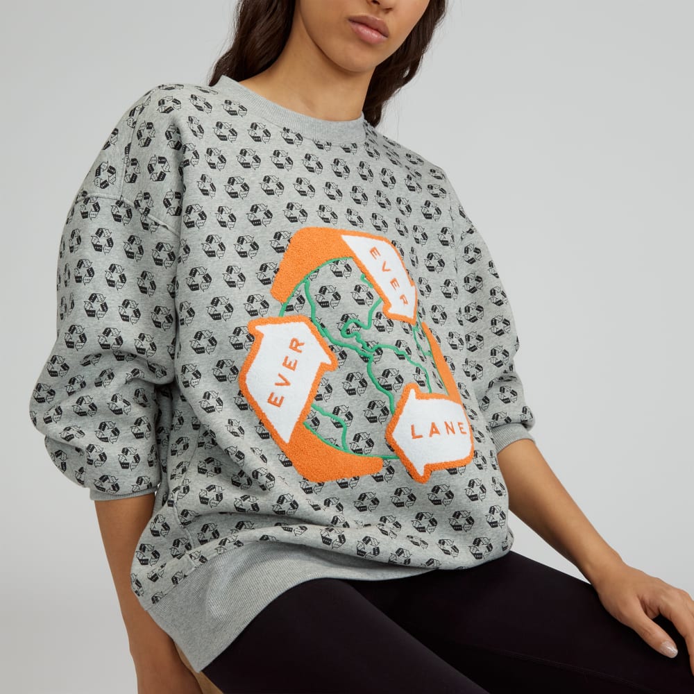 The ReTrack Oversized Crew in Earth Day Grey Multi — detail view