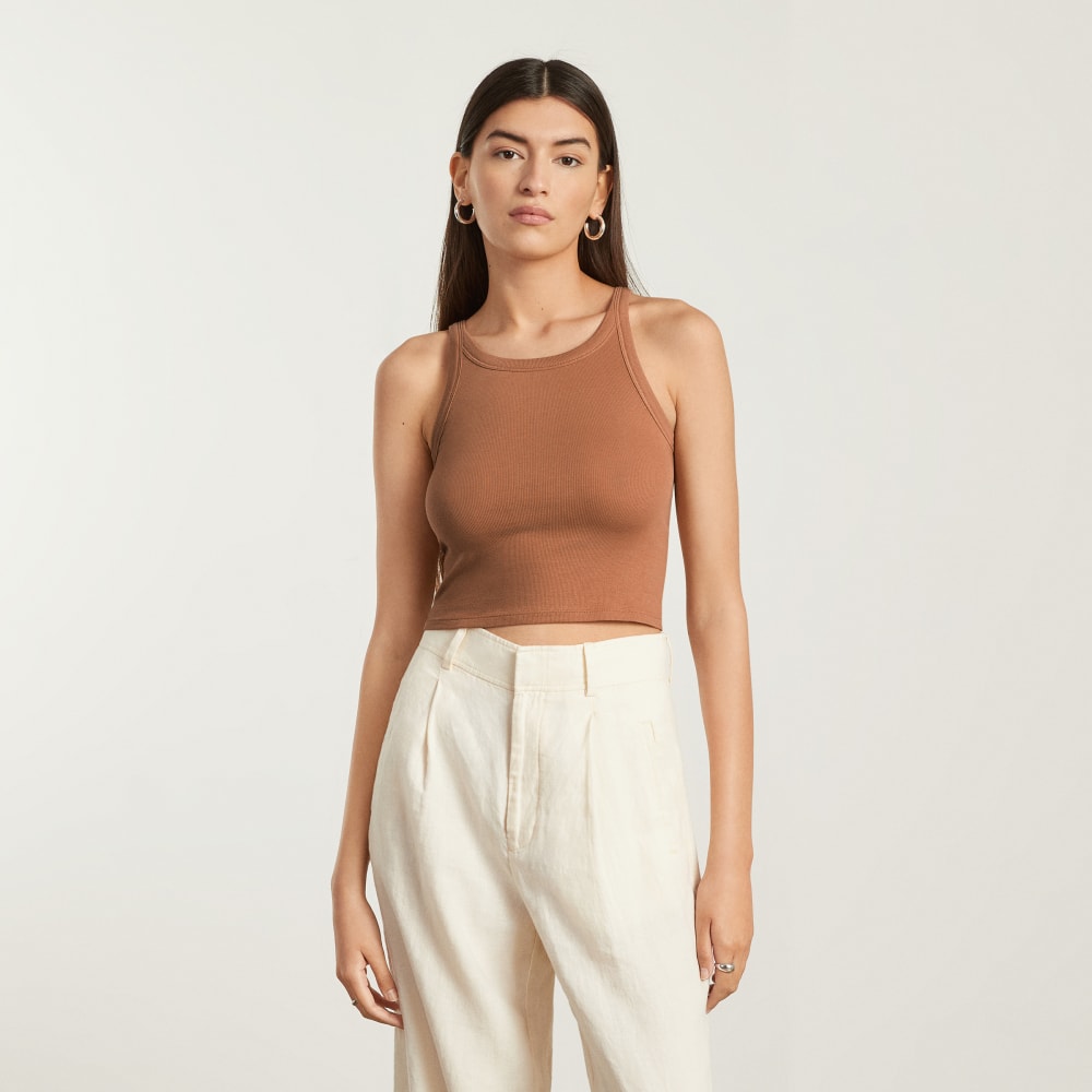 The Pima Micro-Rib Short Tank in Tawny Brown — alternate view