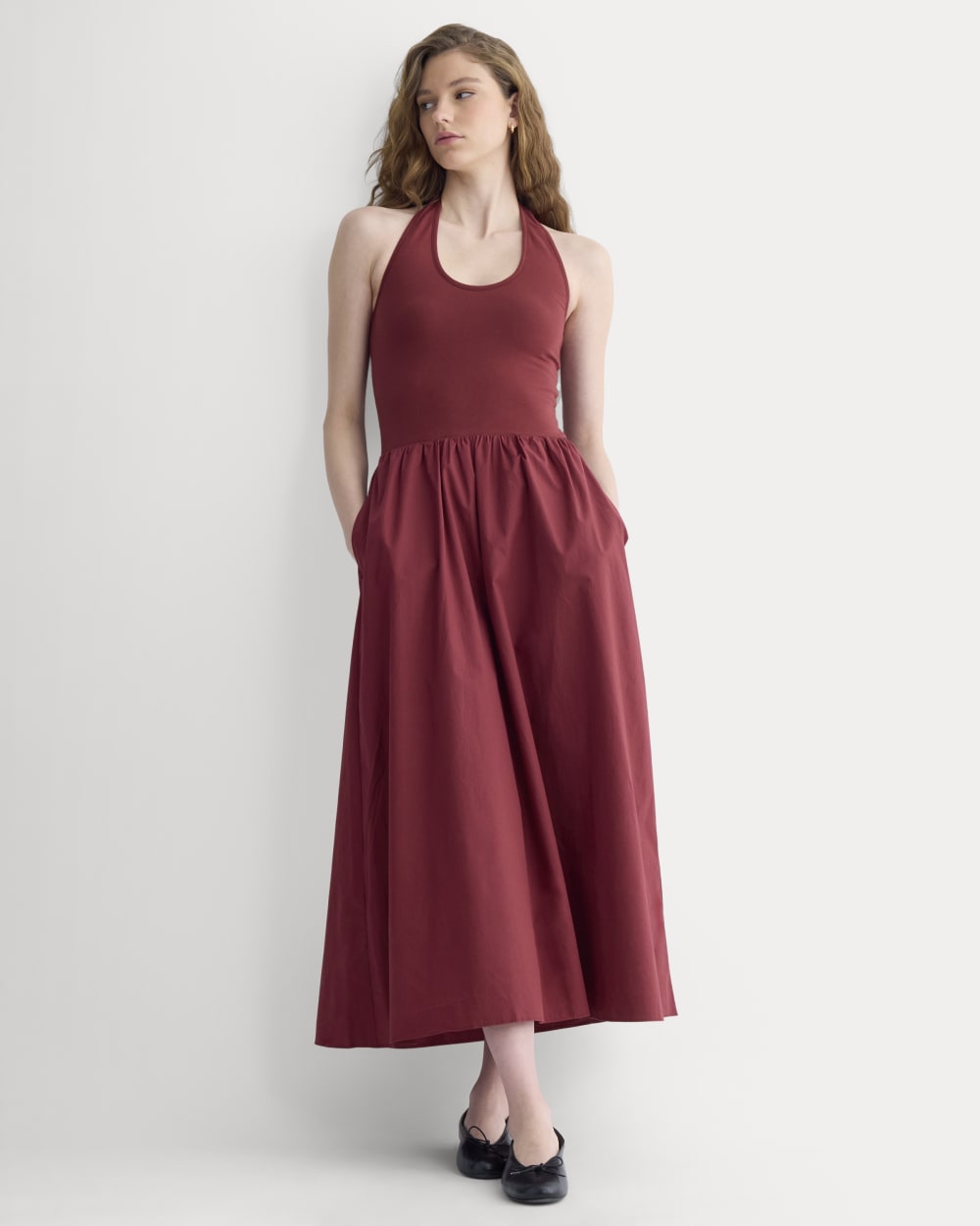 Halter Dress in Ultrasoft Cotton in Pomegranate — front view