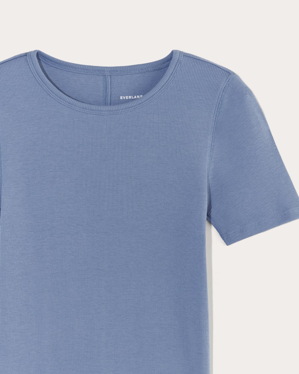 The Luxe Rib Crew in Bluebell — detail view