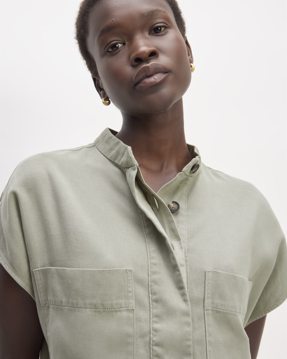 The TENCEL™ Easy Workwear Dress in Sage Green — detail view