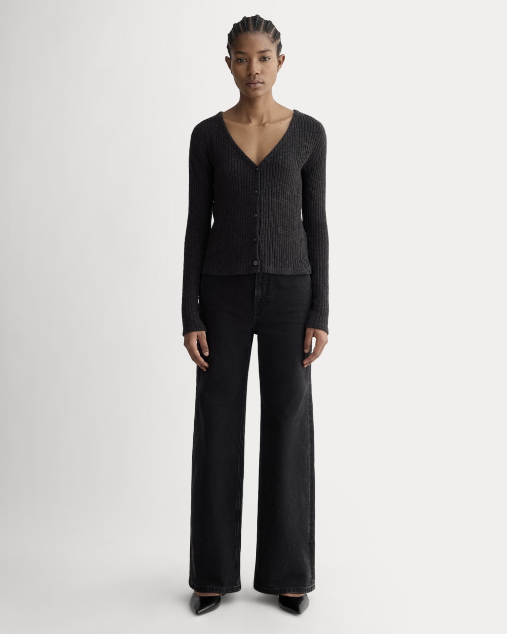 The Cozy Rib Cardigan in Black — detail view