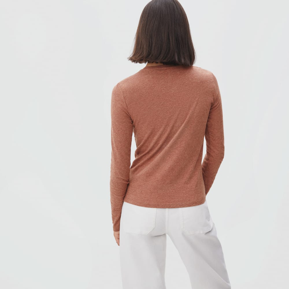 The Organic Cotton Long-Sleeve Crew in Heathered Brown — alternate view