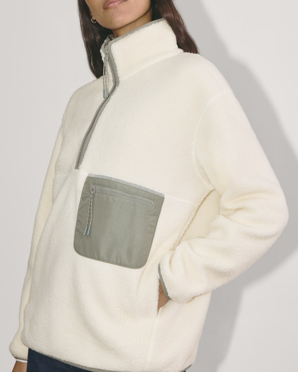 The ReNew Fleece Oversized Half-Zip in Heathered Oat — detail view