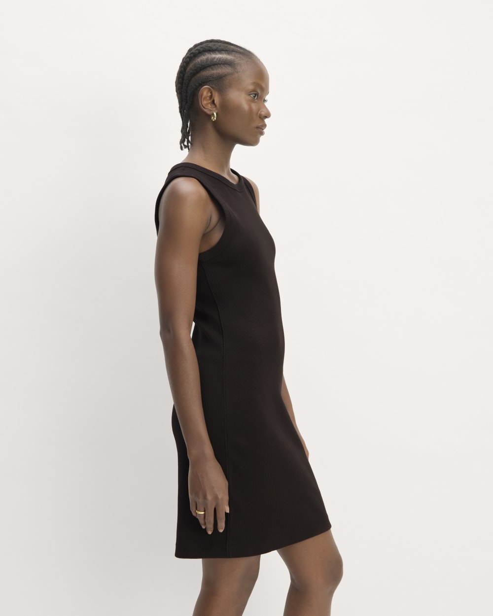 The Ribbed Mini Dress in Black — detail view
