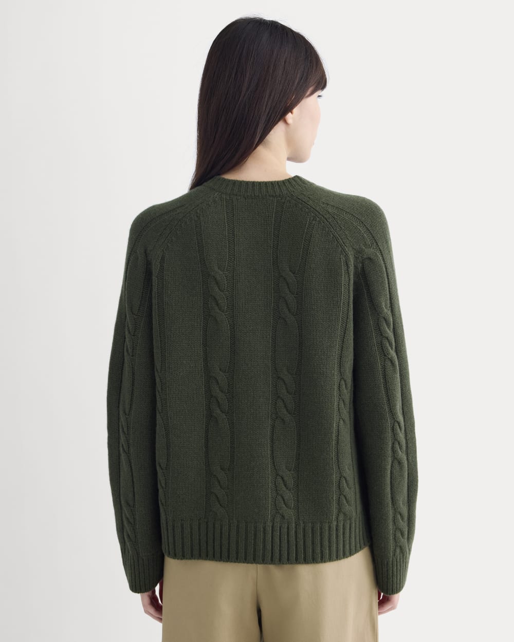 Cable Cardigan in Extrafine Luxe Merino in Dark Forest — detail view