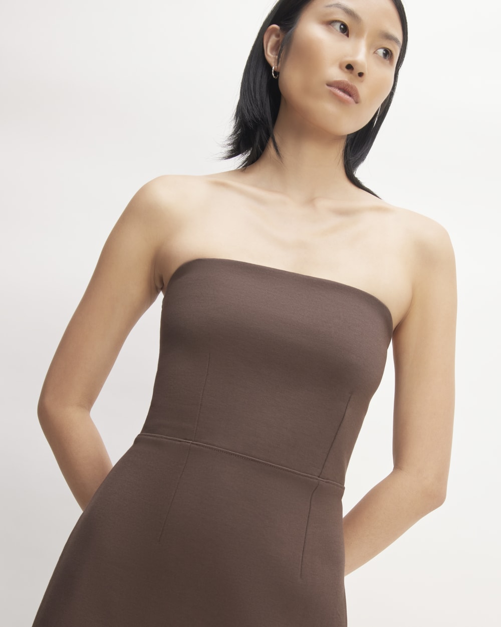 The Dream Strapless Dress in Earth Brown — detail view