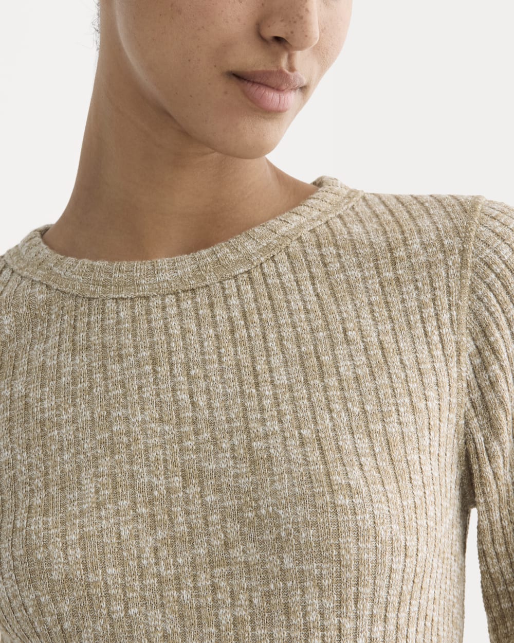 The Cozy Rib Long-Sleeve Tee in Cornstalk / Bone Twist — detail view